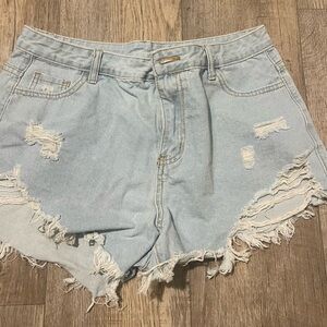 Light Blue Distressed Denim Shorts